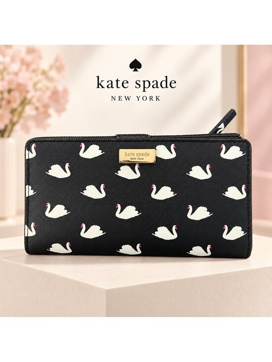 kate spade Handbags - Kate Spade New York Black Swan Print Zip-Around Continental Wallet